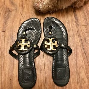 Tory Burch Miller gold-metal leather sandal.